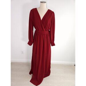 Baltic Born Celine Red Maxi Dress Size 2XL Flowy Long Sleeve Tie Waist
